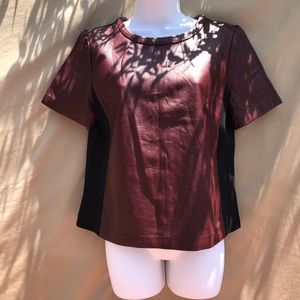 Leather front top size M Burgandy colorblock